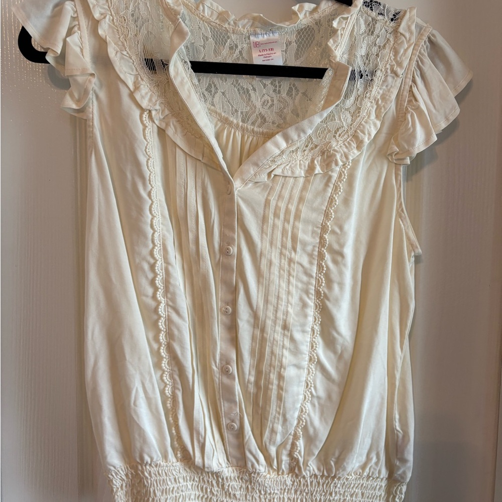 No Boundaries Cream Ruffled Smocked Blouse
